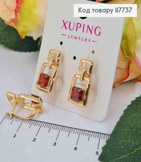 Серьги "Фиона" с квадратным Красным камешком, 2,1см, английская застежка, XUPING 18K 117737 фото