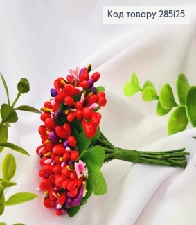 Искусственное приложение Тычинки 12 веточек в пучке, КРАСНЫЙ с фиолетовыми вставками цвета, 9см. 285125 фото