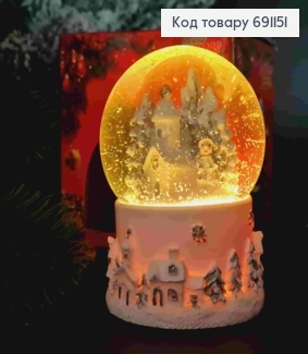 Новорічна Снігова Куля (світиться), скляна на керамічній основі, "ГНОМ з БУДИНКОМ", вис.9см, діа.7см 691151 фото