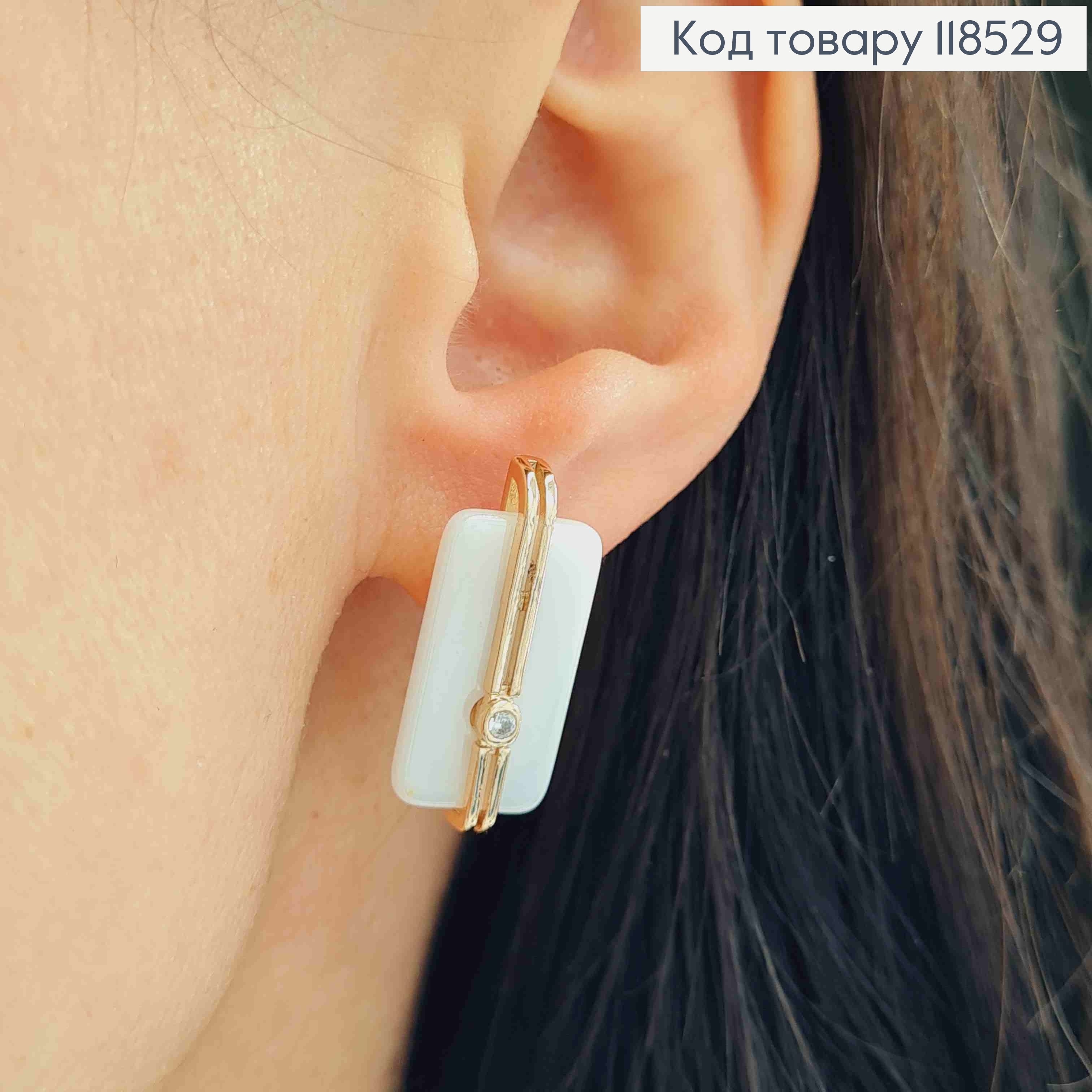 Серьги "Венера" с белой пластинкой и камешком, 2,5см, англ. зам. Xuping 18K 118529 фото 1