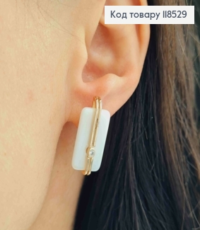 Серьги "Венера" с белой пластинкой и камешком, 2,5см, англ. зам. Xuping 18K 118529 фото