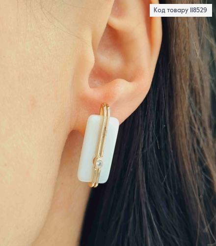 Серьги "Венера" с белой пластинкой и камешком, 2,5см, англ. зам. Xuping 18K 118529 фото 1