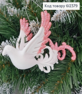 Новорічна фігура Бархат Жарптиця БІЛА+РОЖЕВИЙ 14*7см, Україна 612379 фото