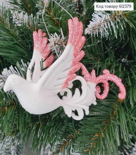 Новогодняя фигура Бархат Жарптица БЕЛАЯ+РОЗОВЫЙ, 14*7см, Украина 612379 фото 1