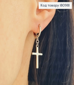 Сережки кільця родовані 1см, з підвіскою хрестик 2,5см Xuping  180981 фото