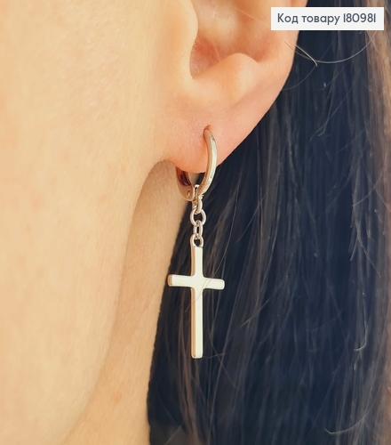 Сережки кільця родовані 1см, з підвіскою хрестик 2,5см Xuping  180981 фото 1