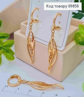 Серьги кольца с ажурным подвесным листочком (3см), диаметр 1,1см, XUPING 18К 119858 фото