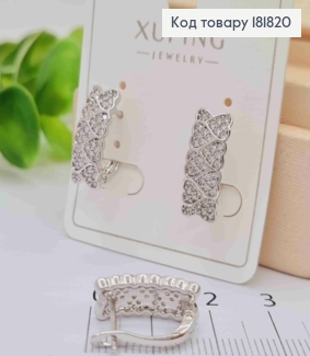 Серьги Прямоугольные с Сердцами и Блестящими камнями, 1,7см, англ. застежка, XUPING 181820 фото