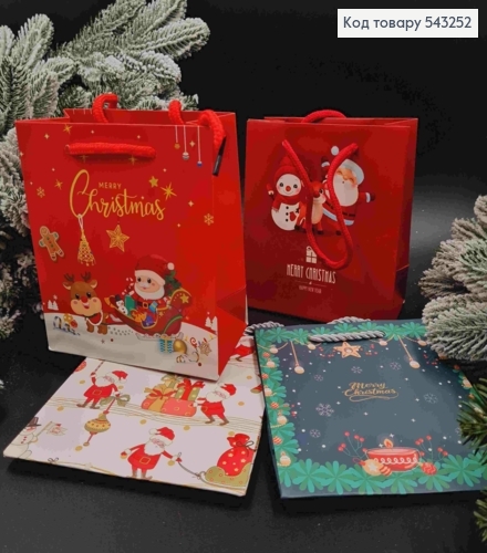 Пакет паперовий з Новорічним принтом "Merry Christmas", 15*14*7см, в асортименті 543252 фото 1