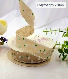 Лента тканевая ПЕСОЧНОГО цвета с принтом ЦВЕТА, ширина 2,5см, длина 20 ярдов (18м) 728017 фото