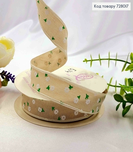 Лента тканевая ПЕСОЧНОГО цвета с принтом ЦВЕТА, ширина 2,5см, длина 20 ярдов (18м) 728017 фото 1