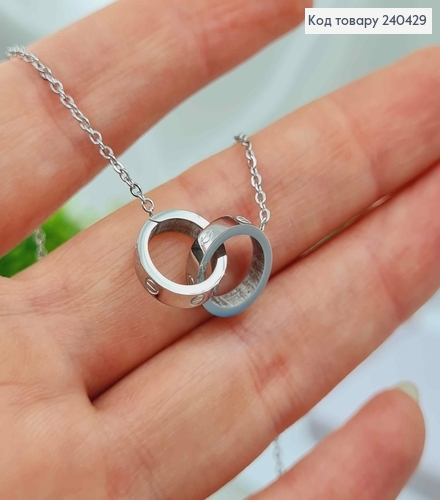 Цепочка серебряного цвета, Две шайбочки Картье, дл. 40+5см, Stainless Steel 240429 фото 1