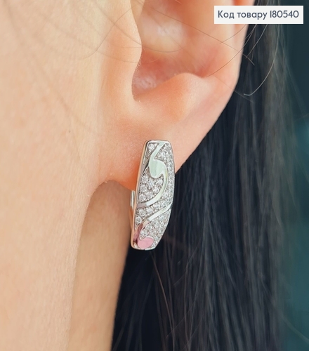 Серьги родированые Ореон в камнях, английская застежка 2*0,7см Xuping 180540 фото 2