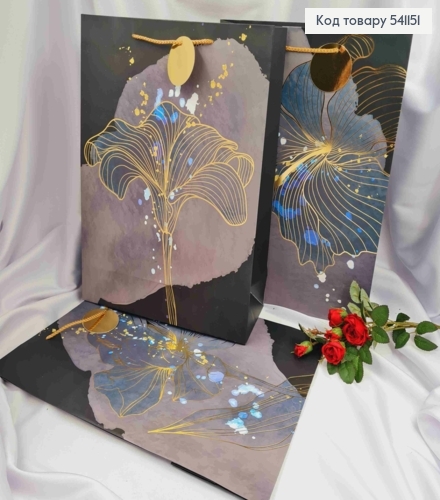 Пакет бумажный, принт с Золотым Цветком, 41*31*12см, в ассорт. 541151 фото 1