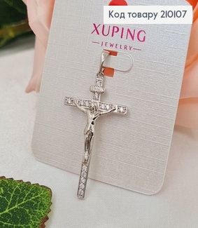 Хрестик родированый с распьятием и камнями, 3,5*2см, Xuping  210107 фото
