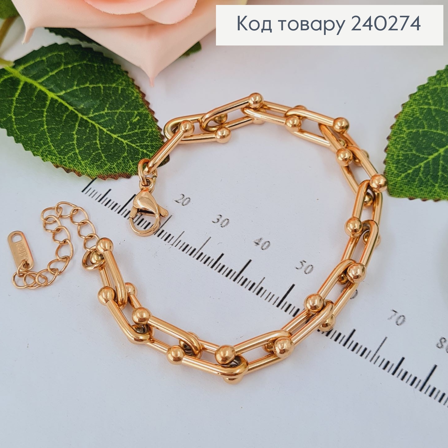 Браслет 18+4.5 см "Сецессия" оригинальное плетение с крупными звеньями, цвет золотой, Stainless Steel 240274 фото 2