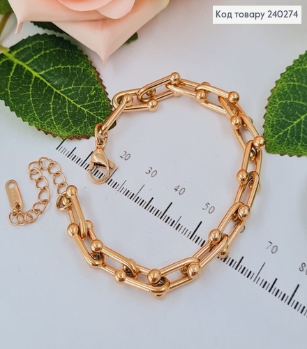 Браслет 18+4.5 см "Сецессия" оригинальное плетение с крупными звеньями, цвет золотой, Stainless Steel 240274 фото 2