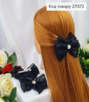 Заколка БАНТ черный, кружево с камешком, 11*8см, УКРАИНА 271372 фото