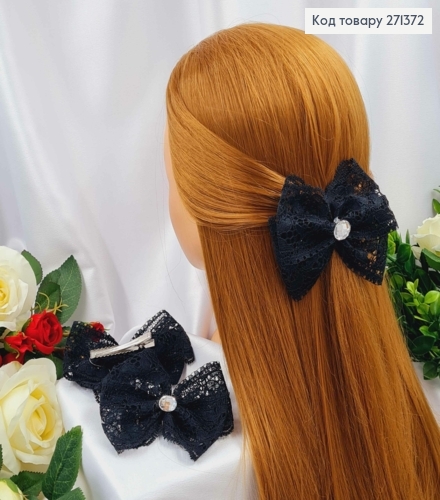 Заколка БАНТ черный, кружево с камешком, 11*8см, УКРАИНА 271372 фото 1