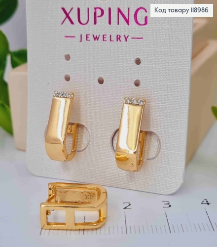 Серьги кольца "Овальные" с камешками, ширина 0,5см, длина 1,5см, Xuping 18K 118986 фото 3