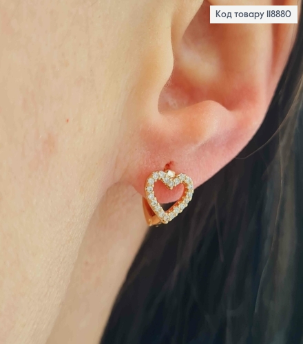 Серьги кольца "Сердце" с Блестящими камешками (0,8см), диаметр 1,1см, Xuping 18K 118880 фото 2