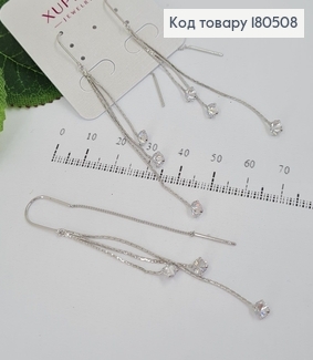 Серьги родованые подвески нежные "нити"  с камнями Xuping  180508 фото