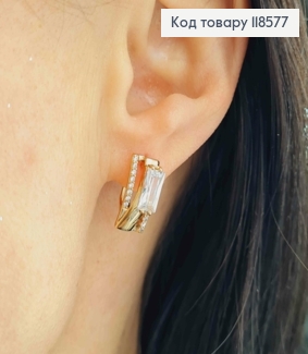 Серьги "Грация" украшены Блестящими камешками, 1,5см, английская застежка, Xuping 18К. 118577 фото