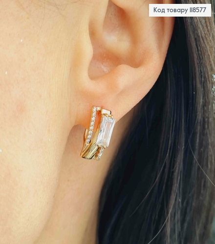 Серьги "Грация" украшены Блестящими камешками, 1,5см, английская застежка, Xuping 18К. 118577 фото 1