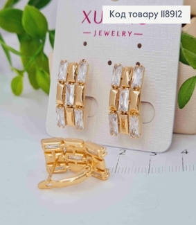 Серьги украшены Прямоугольными Блестящими камешками, 2см, английская застежка, Xuping 18K 118912 фото