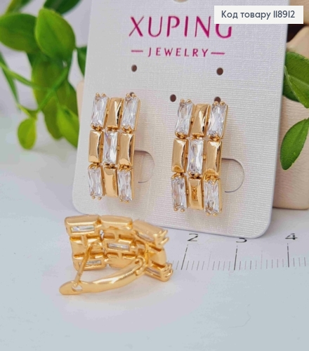 Серьги украшены Прямоугольными Блестящими камешками, 2см, английская застежка, Xuping 18K 118912 фото 1