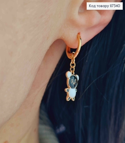 Серьги Кольца 1,1см, с подвеской Медвежонок 1,2см, Xuping 18K 117340 фото 2