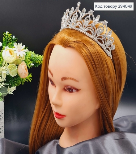 Тиара под серебро "Завиток с капельками" с цирконием 294049 фото 2