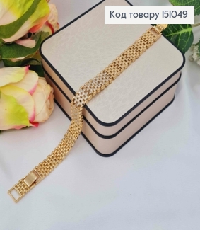 Браслет плетения пластинками украшен Блестящими камешками, шир. 1,1см, дл. 17+2см, Xuping 18K 151049 фото