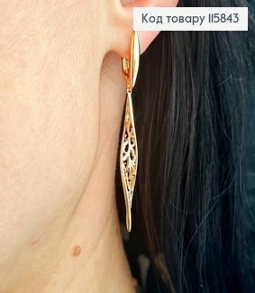 Сережки, З ажурними, крученими підвісками, 4см, англ. заст.  Xuping 18К 115843 фото