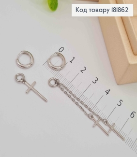 Серьги кольца асимметричные с "Крестиками", диаметр 1,1см, (2см; 5см), Xuping 181862 фото