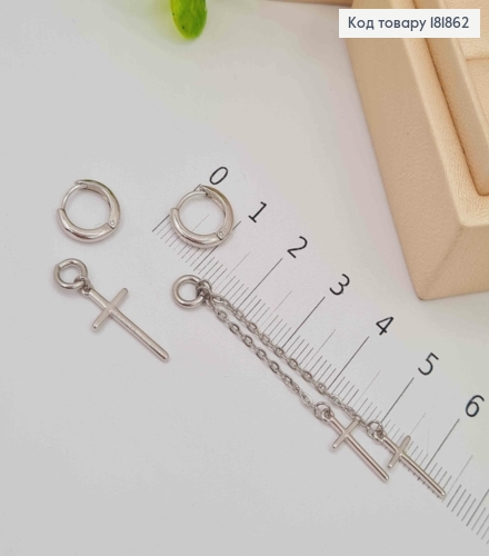 Серьги кольца асимметричные с "Крестиками", диаметр 1,1см, (2см; 5см), Xuping 181862 фото 1