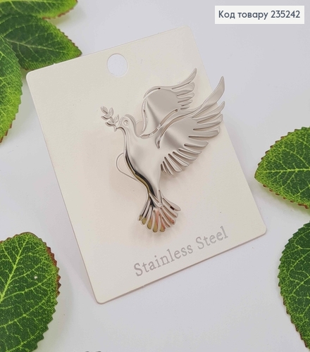 Брошь металл, "Голубь Мира", серебряного цвета, 5,5см 235242 фото 1