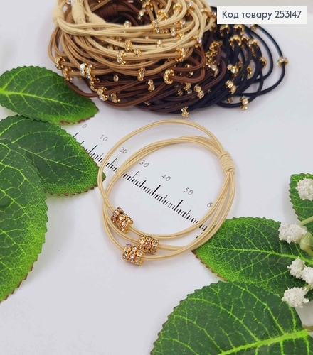 Резинка-шнурочок, с шайбочкой в маленьких камнях в ассорт. 253147 фото 1