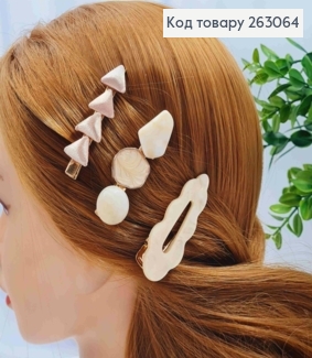 Набір дитячих заколок стріла (3шт) "Трикутнички-Камінці", Перламутрових кольорів, 6см 263064 фото