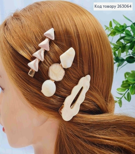 Набір дитячих заколок стріла (3шт) "Трикутнички-Камінці", Перламутрових кольорів, 6см 263064 фото 1