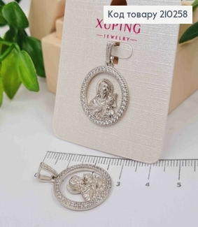 Иконка-Ладанка родованная Богоматерь с Иисусиком и камешками, 2см, Xuping 210258 фото