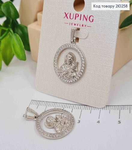 Иконка-Ладанка родованная Богоматерь с Иисусиком и камешками, 2см, Xuping 210258 фото 1