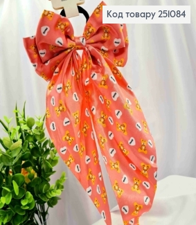 Бант РОЖЕВОГО кольору з принтом Ведмедики, на резинці 4см, тканина атлас, розмір 15*30см 251084 фото