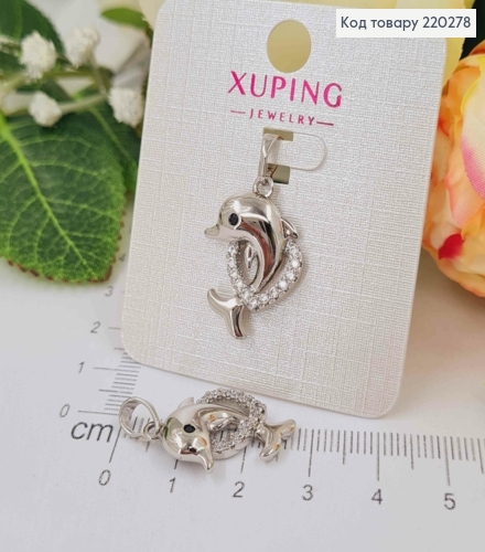 Кулон родованный, "Дельфинчик" с камешками, 2см, Xuping 220278 фото 1