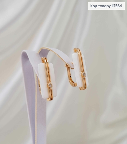 Серьги "Венера" с белой пластинкой и камешком, 2,5см, англ. зам. Xuping 18K 117564 фото 3