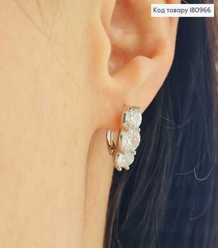Сережки "Тріо" з білими камінчиками 1,5см, англ. заст. Xuping 180966 фото 1
