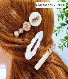 Набір дитячих заколок стріла (3шт) "Серця- MIN MIN", Перламутрових кольорів, 6см 263066 фото