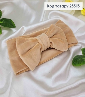 Повязка Бант, мягкий велюр, детская, ШАМПАНЬ, 20*9см, ручная работа, Украина. 275069 фото