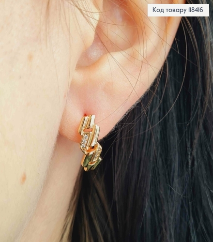 Серьги "Геометрические" украшены камешками, 1,5см, английская застежка, Xuping 18К. 118416 фото 3