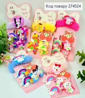 Набір дитячій: "Звірята", заколка Стріла (2шт), Резинка (3шт), Яскраві кольори в асорт 274524 фото